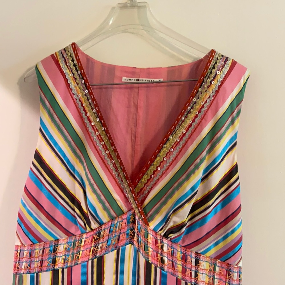 Tommy Hilfiger rainbow fluted dress w/ embroidery
